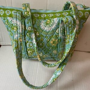 QK Handbag Shoulder Quilt Fabric Zip Top Closure   Turquoise Yellow NWOT